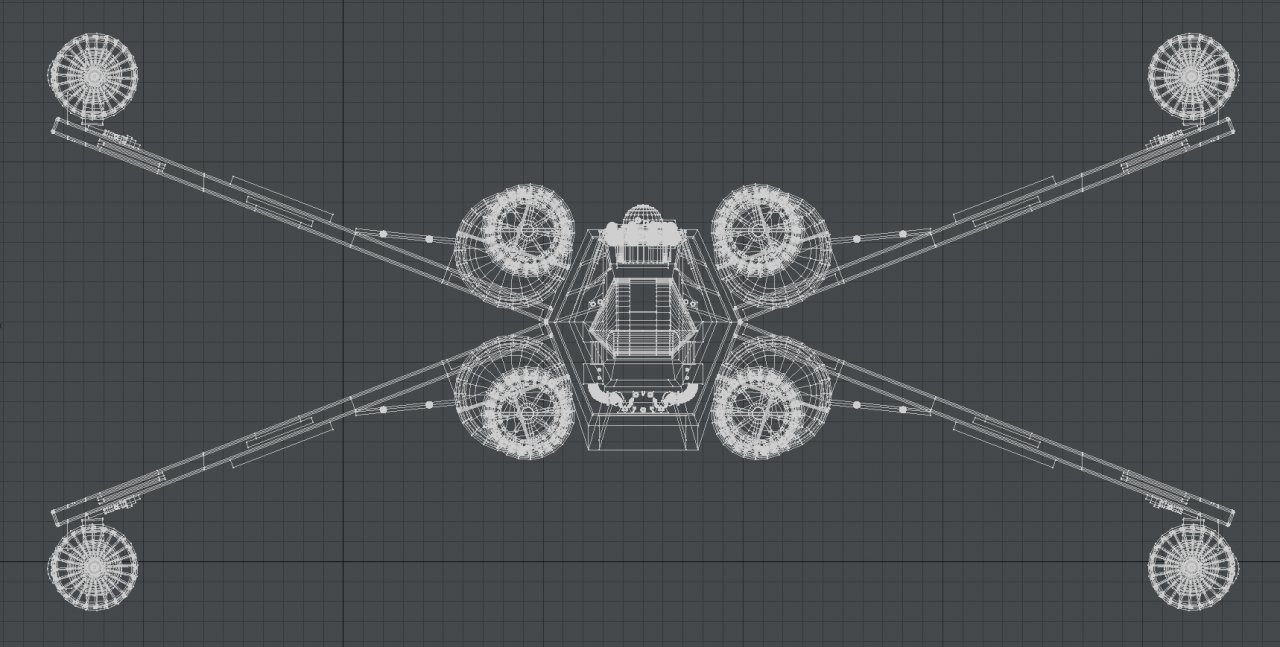 X-Wing vista posteriore e frontale