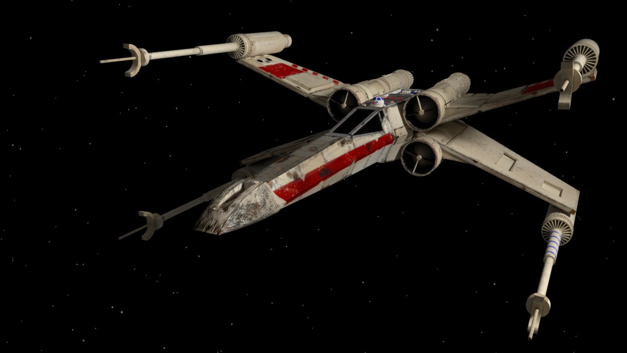 L'X-Wing con le tezture applicate nello spazio