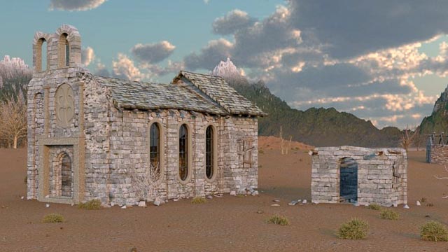 Rendering 3D chiesa diroccata