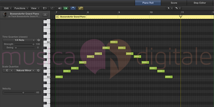 Costruire una scala minore naturale di Do col sequencer