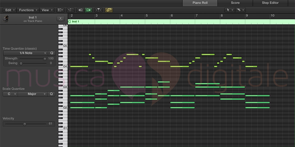 Una melodia in Minore Naturale usando il Brush di Logic Pro