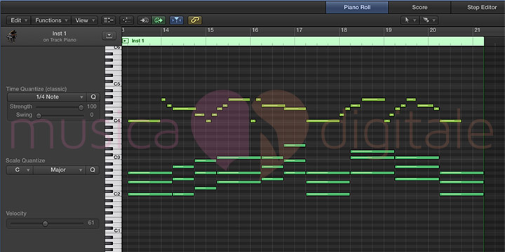 Quantizzare la scala maggiore con il sequencer